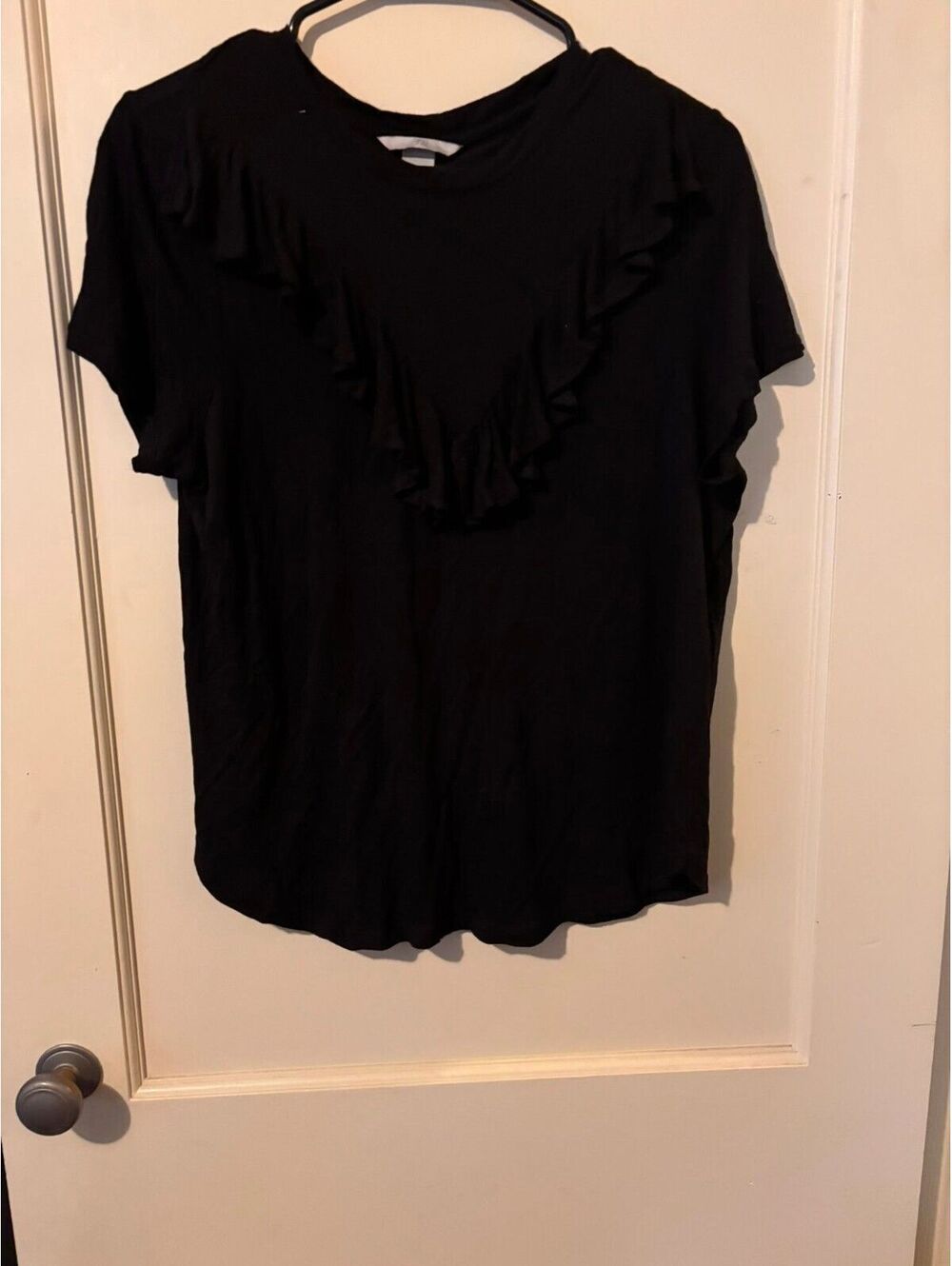 H&M Black Ruffle Detail Short Sleeve Shirt Medium